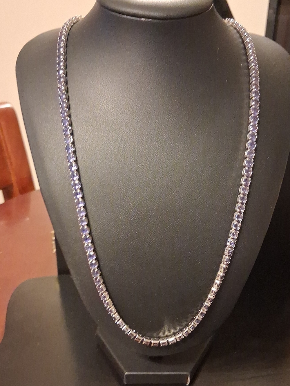 White Gold Plated Tennis Necklace With Purple CZ New